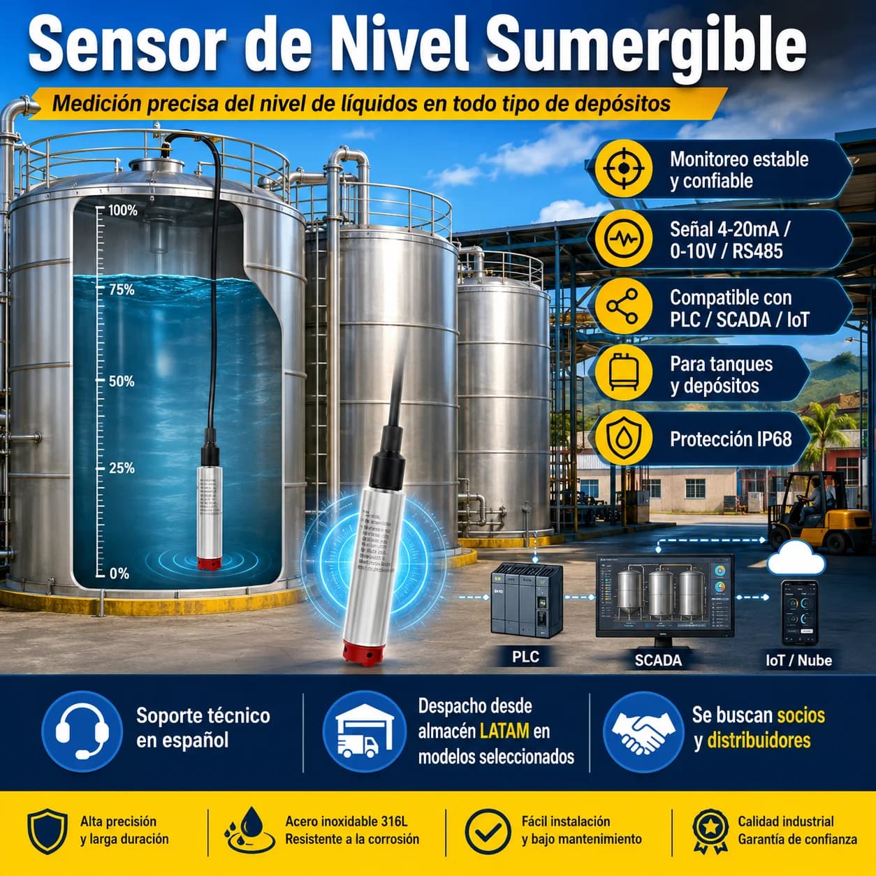 Submersible Level Transmitter Hydrostatic Sensor 4-20Ma Rs485 Modbus Rtu Water Level Probe for Well Tank Cistern Ip68 Level Meter Hydrostatic Transducer Water Pressure Sensor