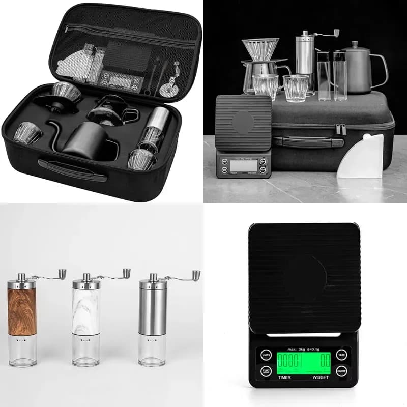 New 9 or 12 Pcs Arabic Outdoor Coffee Travel Sets Tools with Pour Over Kettle Manual Grinder Ceramic Drip Hand Coffee Maker