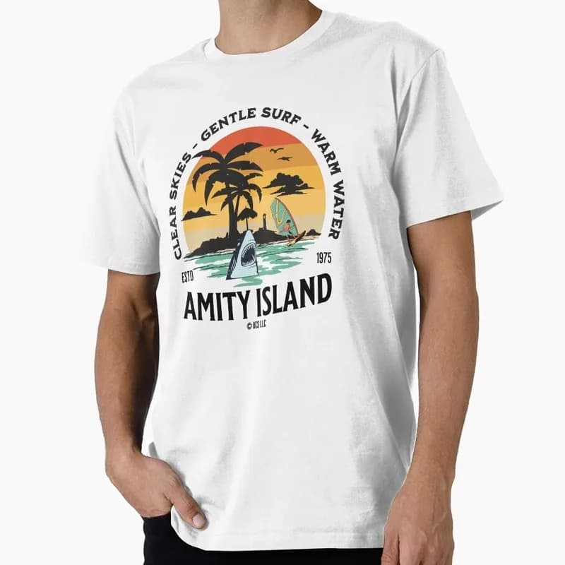 Jaws Horror Movie Halloween Gift T Shirt Vintage Amity Island Great White Shark Graphic Tops Unisex Short Sleeve Streetwear Tees