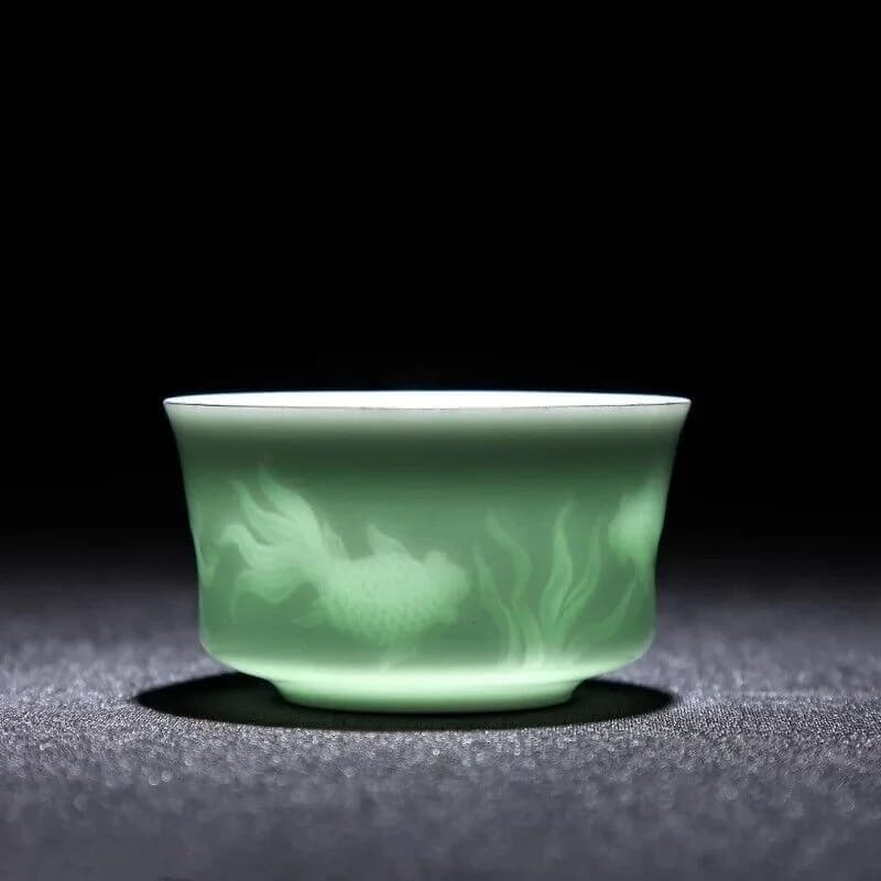 Chinese  Collectible Tea Cups Creative Ceramic Hand Carved Teacup Jingdezhen Celadon Master 80ml