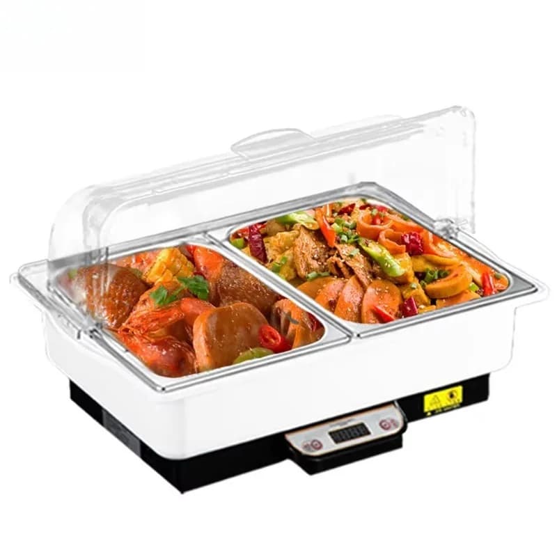 PC Transparent Flip Cover Electric Chafing Dish Water Bath Bain Marie Stainless Steel Buffet Food Heater for Hotel