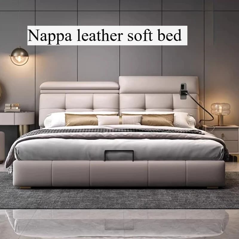 Modern Luxury Bed Night Light Usb Charger Multifunctional Double Bed Storage Space Upholstery Letto Matrimoniale Home Furniture