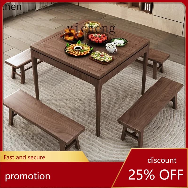 HXL Dining Tables and Chairs Set Square Table New Chinese Zen Home Square Chess and Card Playing Table Old-Fashioned