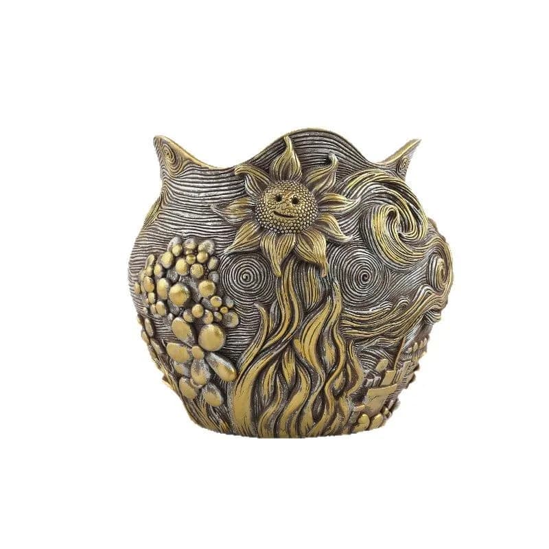 DSA gold sunflower resin flower pot courtyard garden home desktop potted ornament wholesale home
