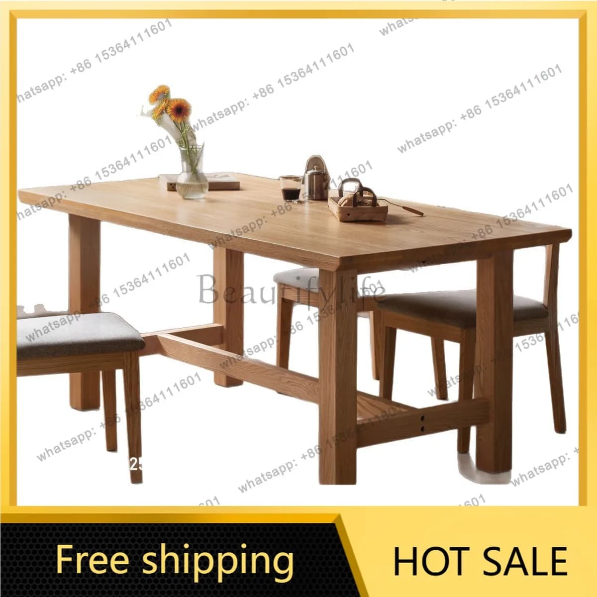 Factory Direct Sales Solid Wood Dining Table Large Size Simple Oak Household Table