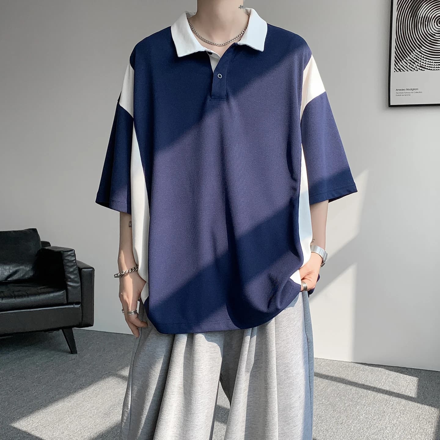 2026 Summer New Style Men's Color-Contrast Short-Sleeved T-Shirt, Short Polo Shirt, Plus Size, Extra Large Size