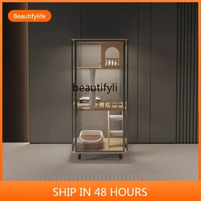 ss cn8350 ss 8350 Panoramic Cat Villa Cat Cabinet Automatic Litter Box Indoor Solid Wood Luxury Glass Transparent