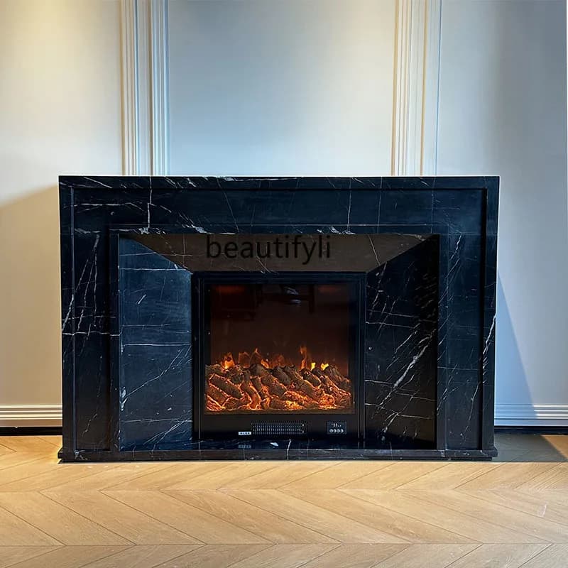 Marble fireplace European black and white root stone decorative cabinet ornament stone carving fireplace customization