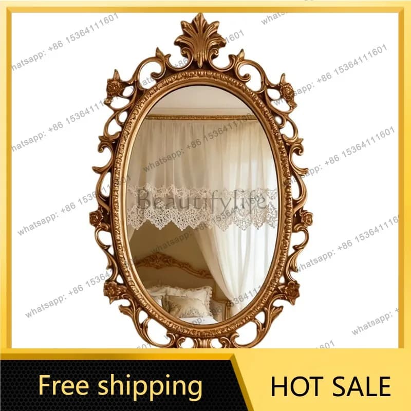 LS French retro background decorative mirror wall-mounted bathroom living room entrance dressing mirror