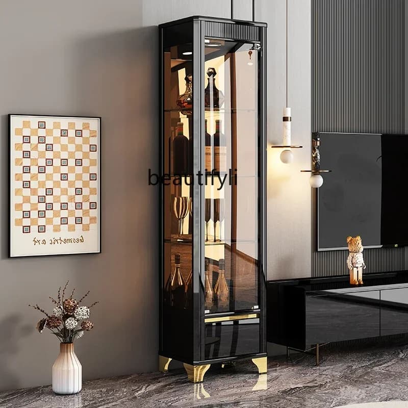 Q181 Italian minimalist light luxury high-end wine cabinet living room display cabinet glass door side cabinet
