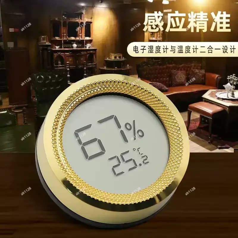 Digital Electronic Thermometer Hygrometer Metal Round Thermometer Hygrometer for Cigar Box
