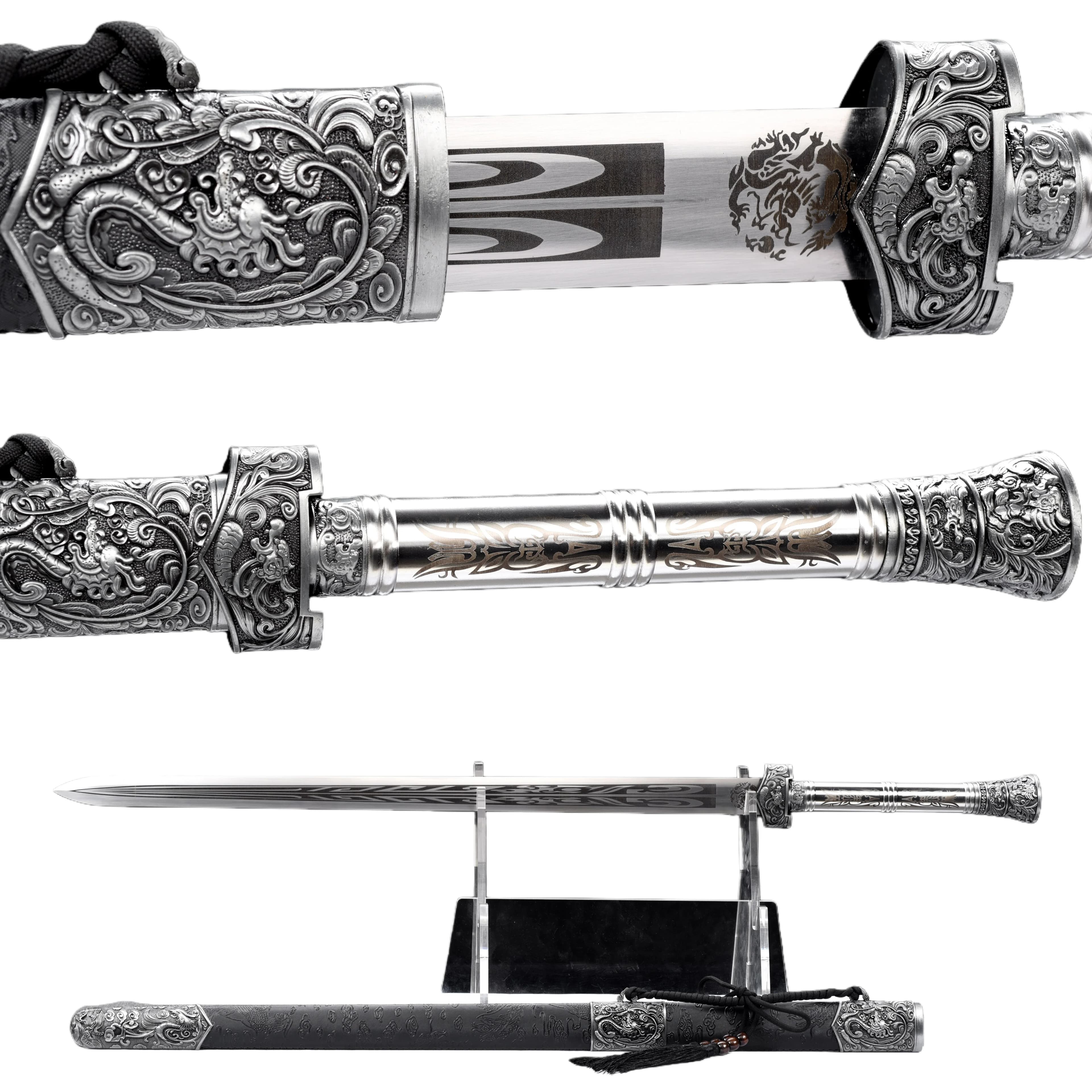 Chinese Dragon and Phoenix samurai Sword Medieval katana Knight Ninja Training Battle Preparation full tang weapons Sharp blade