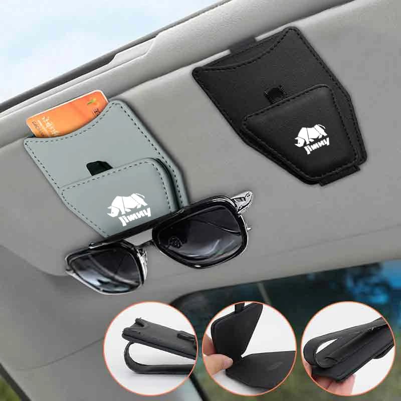Car Visor Glasses Holder Leather Sunglasses Bag Card Clip Accessories For Suzuki Jimny Swift Grand Vitara Ignis DZire Alto Balen