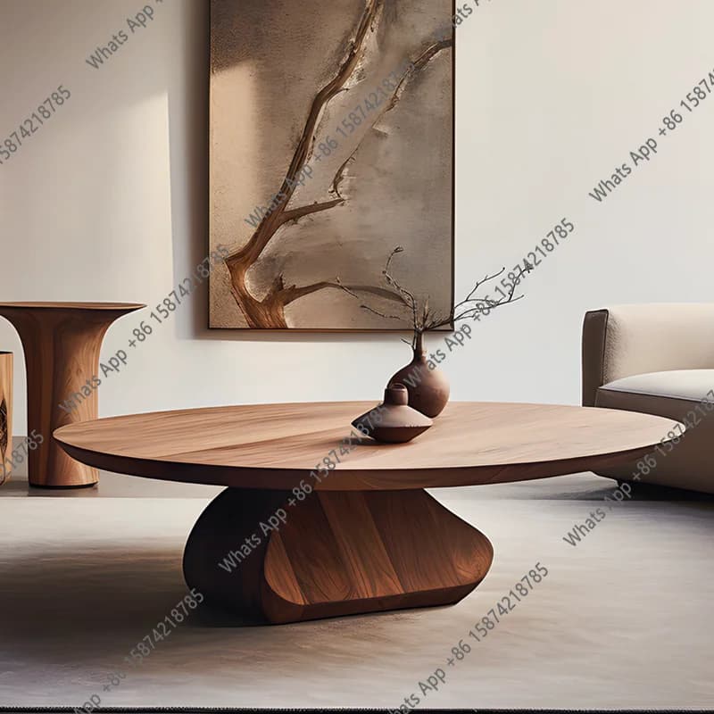 Medieval retro style walnut round coffee table simple modern Italian minimalist designer style fashion