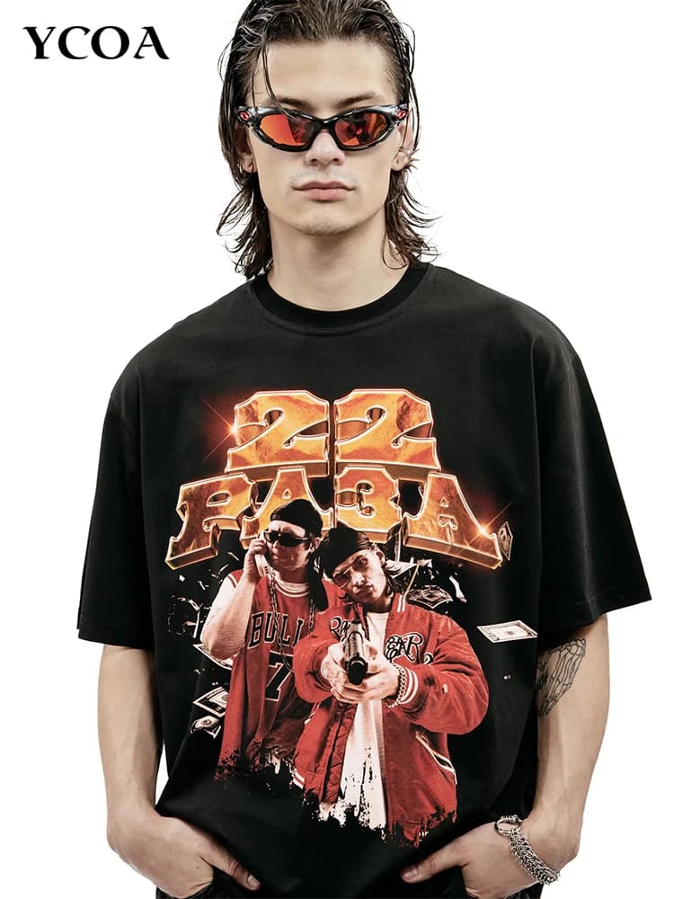 Men Tshirt Cotton 22 РАЗА Graphic Print Oversized Tees Short Sleeve Hip Hop Summer Y2k Streetwear Tops Harajuku Vintage Clothing