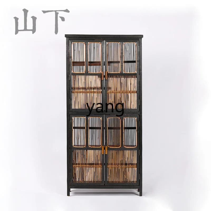 LTT Vintage Bamboo Wall Cabinet Duobao Pavilion Storage Antique Shelf Zen Teaware