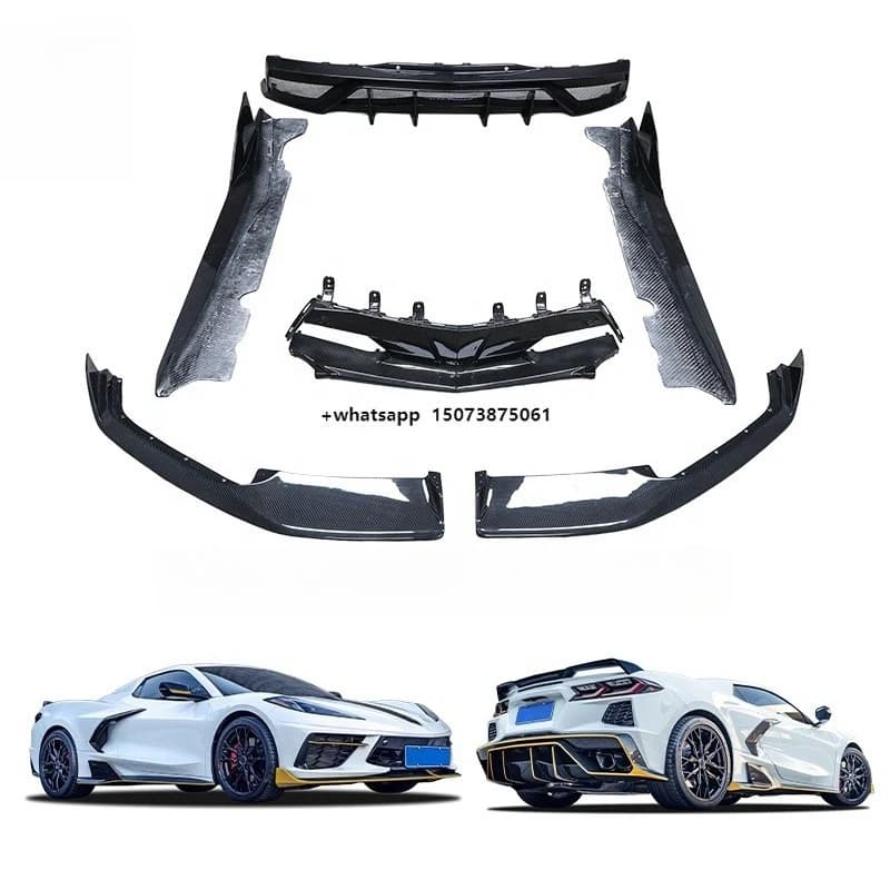 For Corvette C8 Body Kit Dry Carbon Fiber AD Style Front Lip Front Vents Side Skirts Rear Diffuser Bodykit
