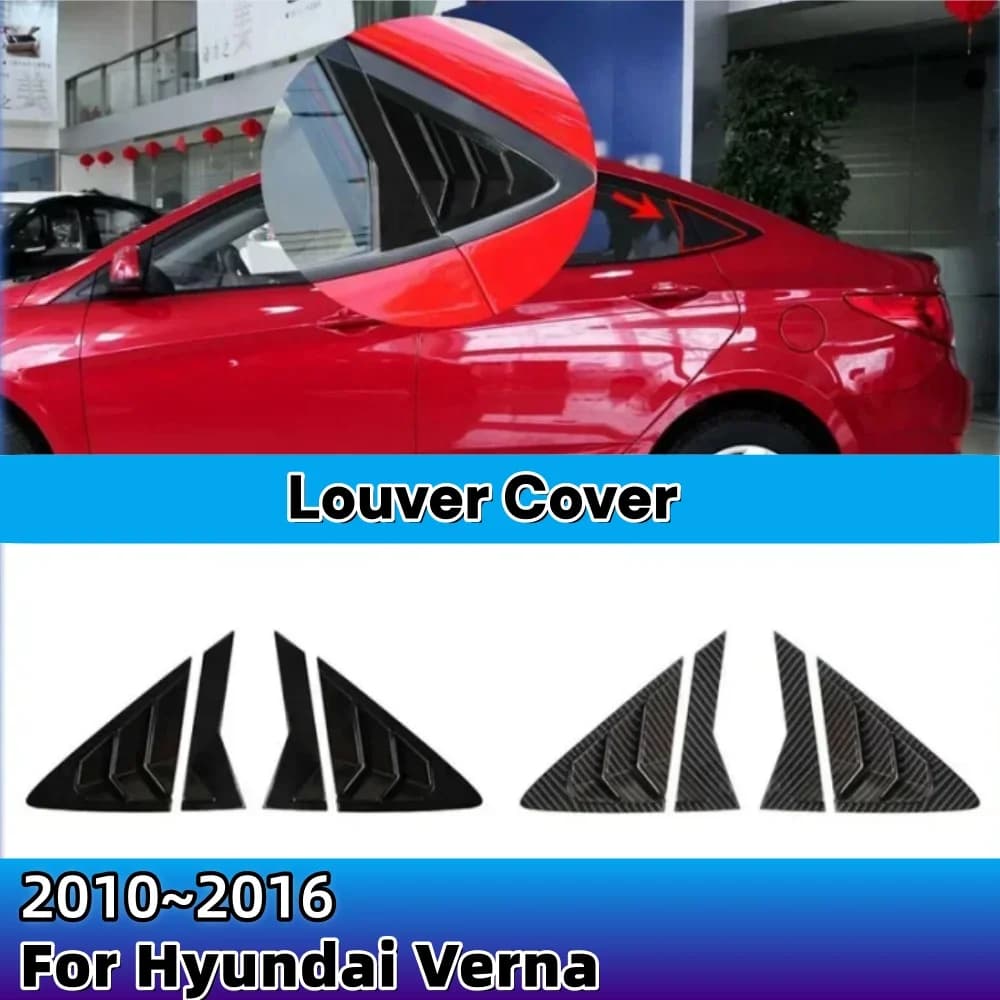 For Hyundai Verna 2010-2016 2Pcs Black Carbon Fiber Car Rear Window Side Vent Shutter Louver Cover Trim Exterior Accessories
