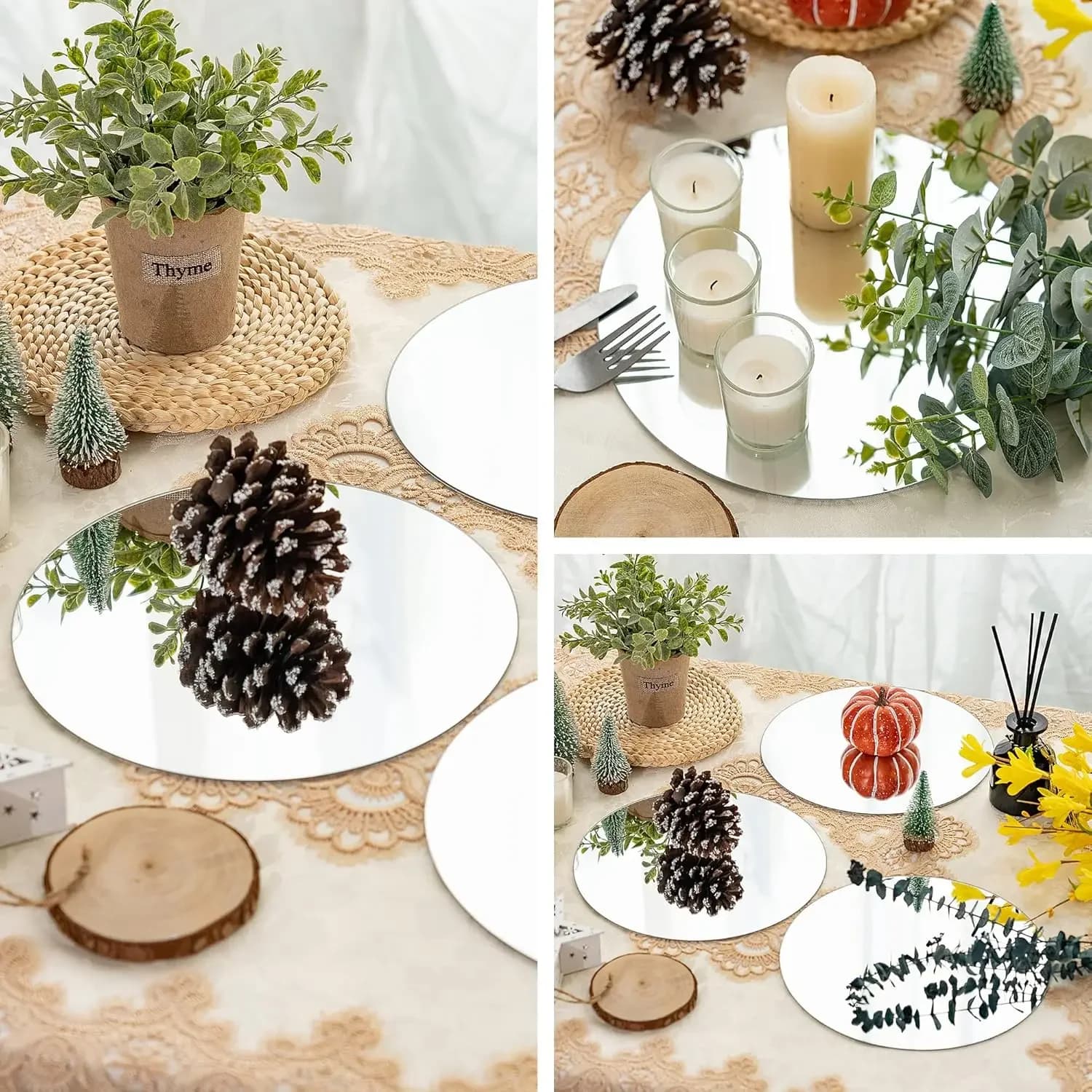 12-30PCS Acrylic round Mirrors 9.8-Inch for Table Centerpieces Candle Plates Mirror Tray Wedding Events 1mm Thickness