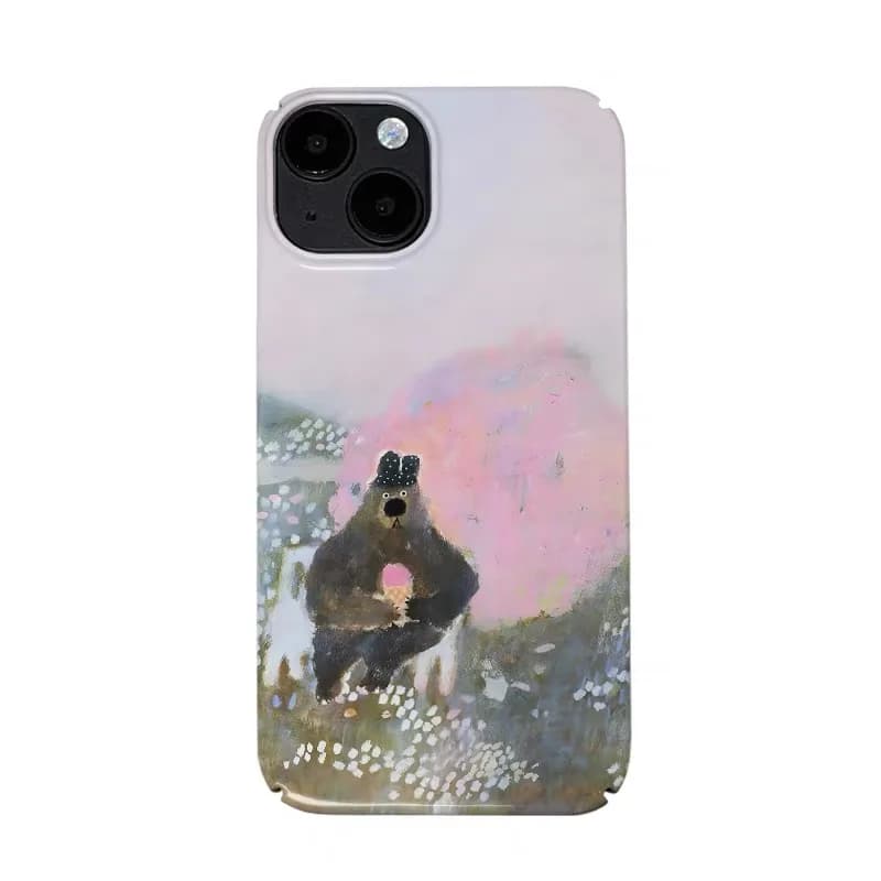 Pink Graffiti Teddy Bear Cartoon Phone Case for IPHONE 17 Air 16E 15 PROMAX 14 Plus 13 12 MINI 11 16Plus XR Acrylic Phone Cover