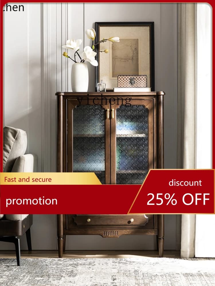 YFY  Vintage Solid Wood Wine  Storage  Emei Low  Double Door TV Side