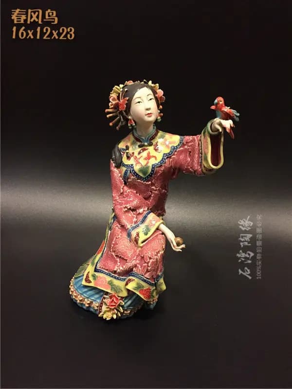Ceramic ornaments, festive jewelry creative classical lady Shiwan doll ceramic gifts wedding gift spring breeze bird