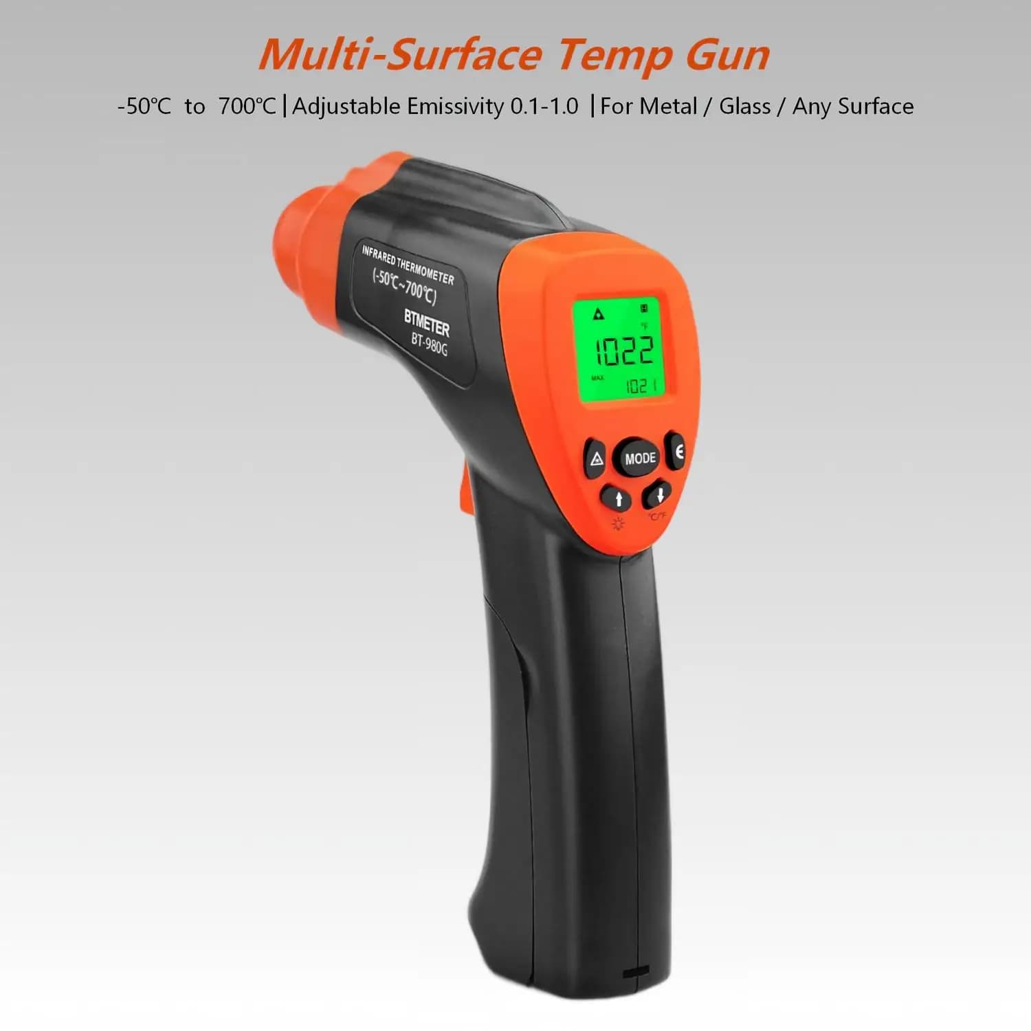-50℃~700℃ IR Temp Gun Adjustable Emissivity 0.1-1.0 Non-Contact Laser for Home Oven Freezer HVAC Appliance Car Check and Repair