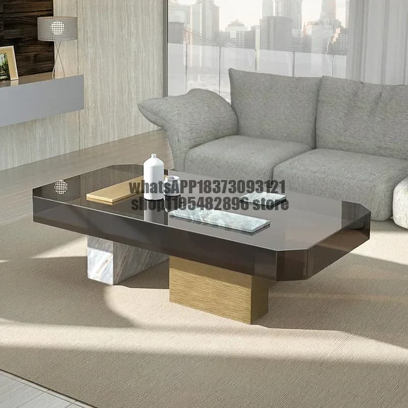 Light luxury tempered glass coffee table simple modern living room rectangular marble coffee table