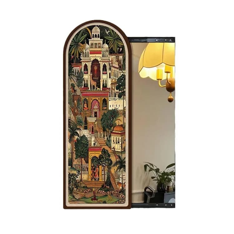 Retro style decorative painting push-pull full body mirror medium ancient style invisible full-length mirror hanging painting