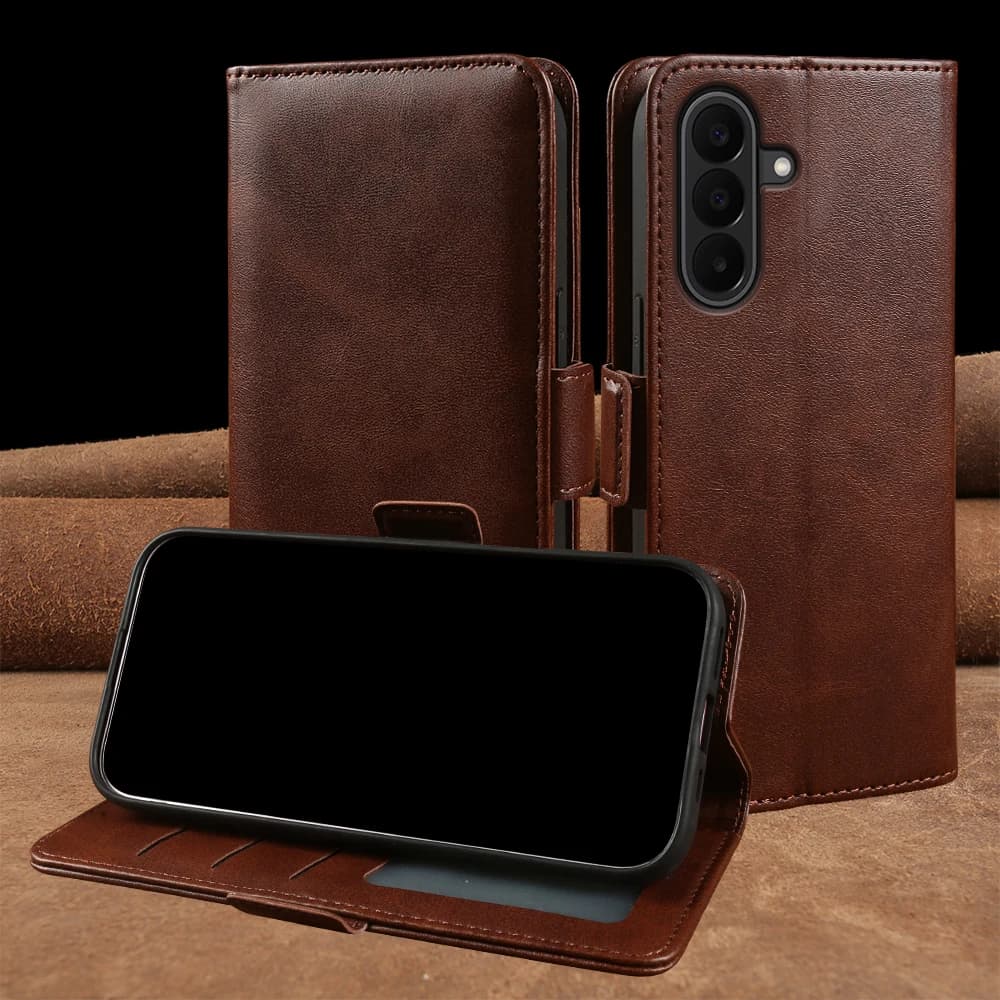 Calf Leather Flip Case For Samsung Galaxy A27 A57 A37 A17 A55 A26 A36 M36 A16 S23 S22 S21 S24 S25 FE S26 Plus Ultra Phone Cover