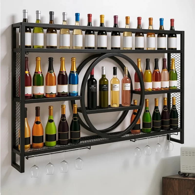 Bar Liquor Bottle Display Shelf Wall-Mounted Floating Wall Wine Bracket Large Capacity For Home Kitchen