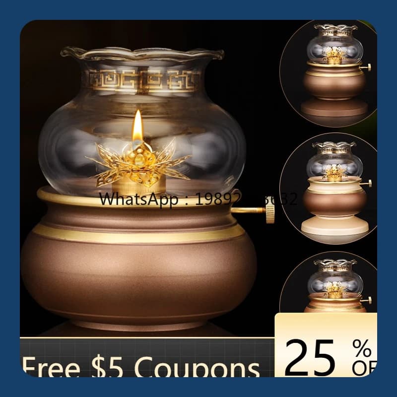 AB  pure copper for Buddha seat retro large Buddha front God of Wealth for household windproof Changming lamp ornament