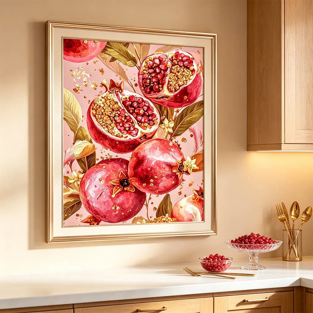 Pomegranate Oil Painting Calligraphy Vintage Fruit Prints Canvas Poster Wall Mural Art Photos for Bedroom Room Home Decor