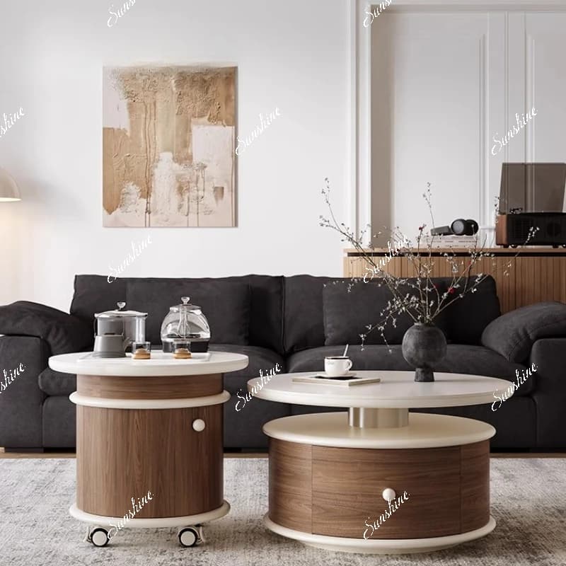 Integrated household round edge combination movable small tea table