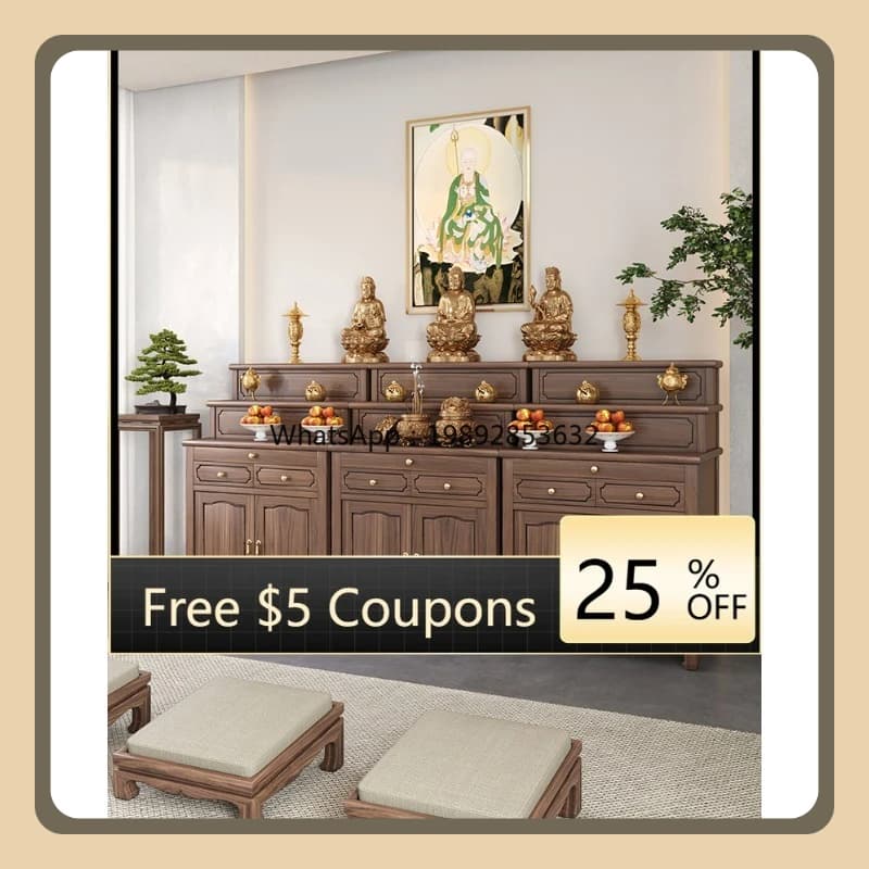 AB  black walnut Tibetan solid wood table incense case Modern Buddhist hall steps for Taiwan God of Wealth
