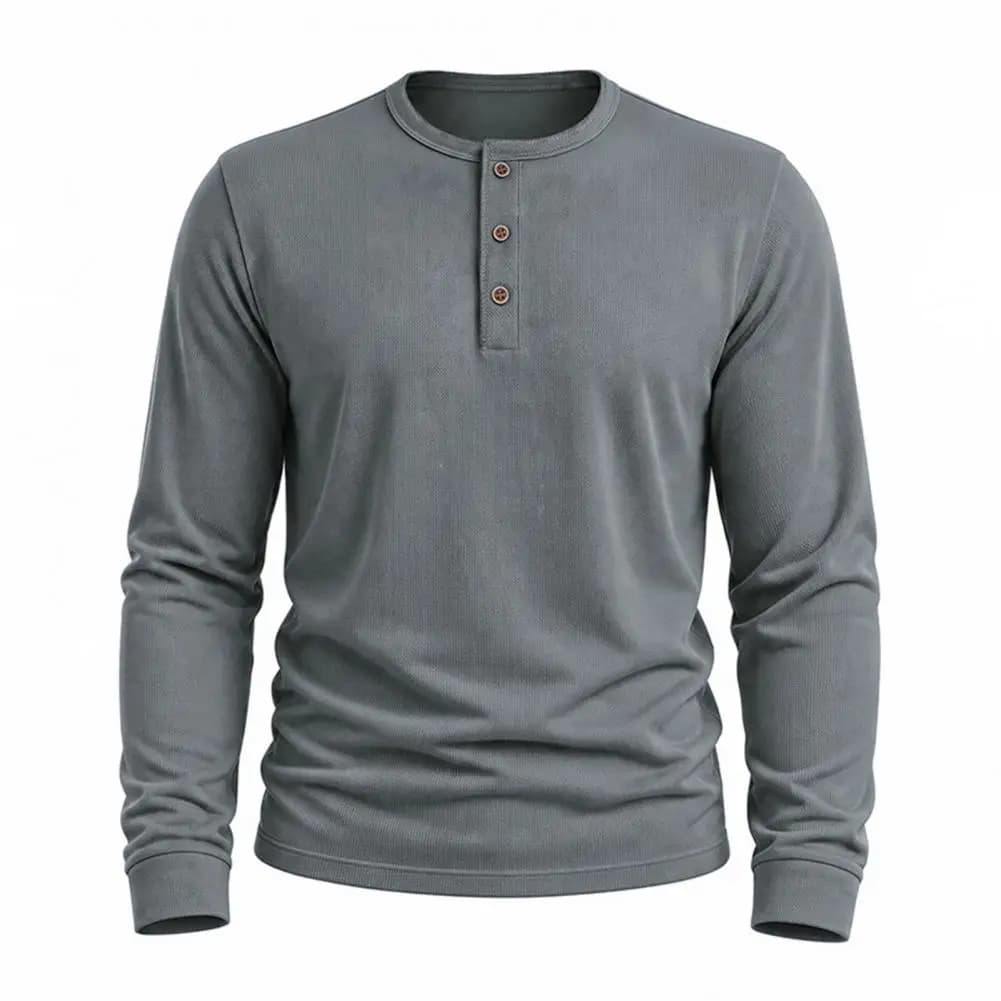 Men's Long Sleeve Pullover Shirt, 3 Button Placket Quick Dry Athletic Top,Stylish Mens Basic Shirts for Fall Daily Wear