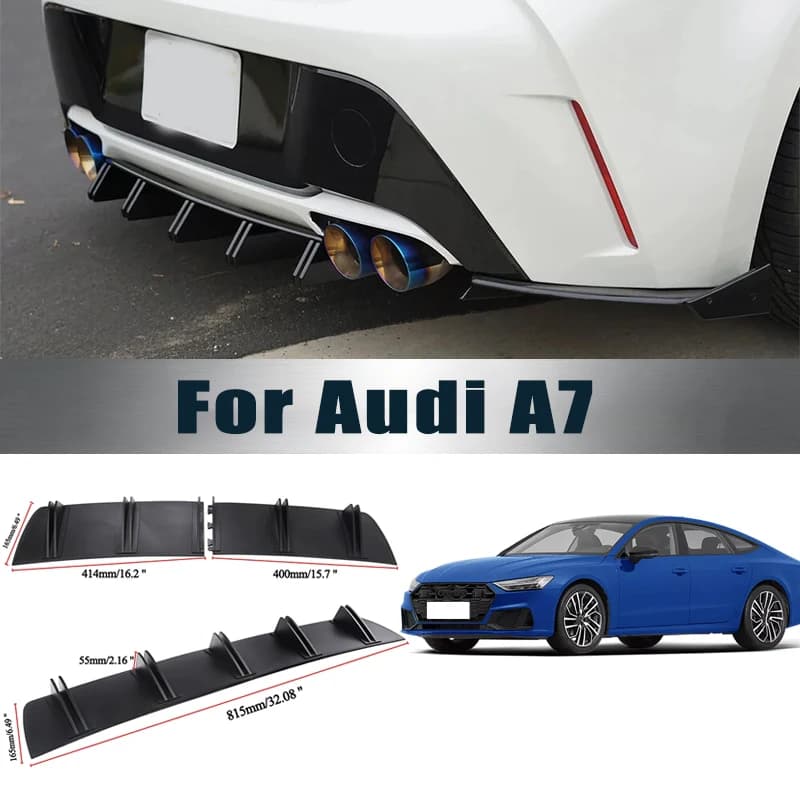 For Audi A7 Rear Diffuser Shark Fin Double Wing ABS Curved Aero Spoiler Anti-Collision Chassis Protector Car Styling