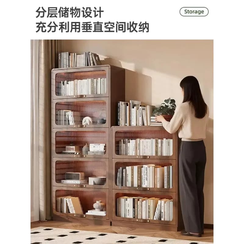 All Solid Wood Bookcase Integrated Whole Wall Living Room Display Combination Lockerx8