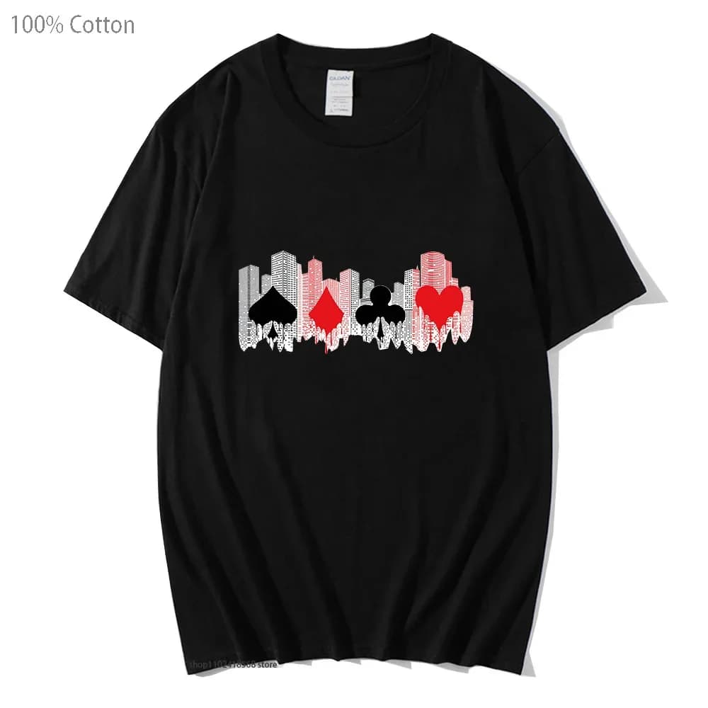 Alice In Borderland Tshirt for Men Buildings and Playing Cards Shirt 100% Cotton Streetwear Women Top Y2k Sudaderas Men Clothing