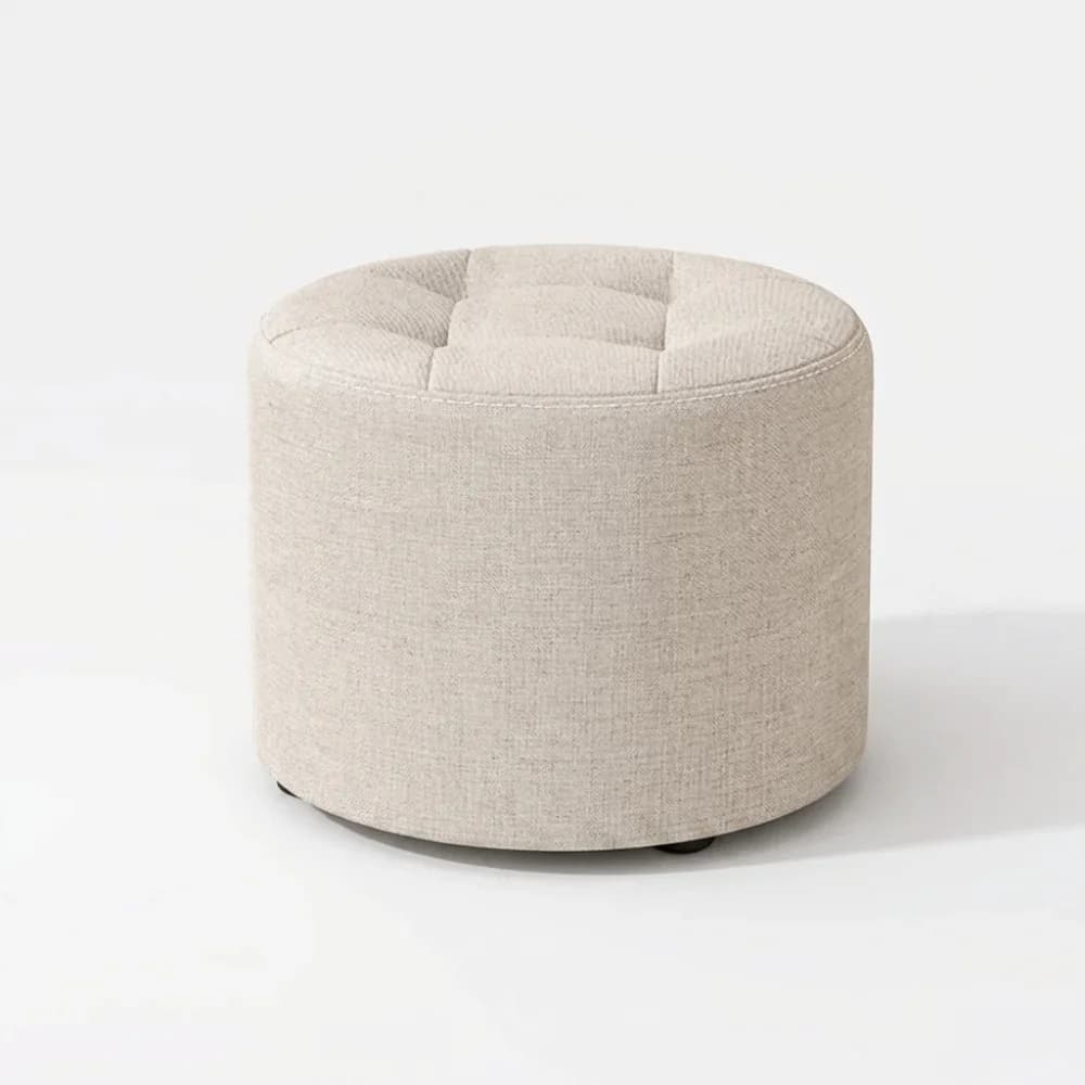 Minimalist Round Low Stool Portable Soft Sitting Pier Sturdy Breathable Textured Fabric Footrest Sofa Footrest