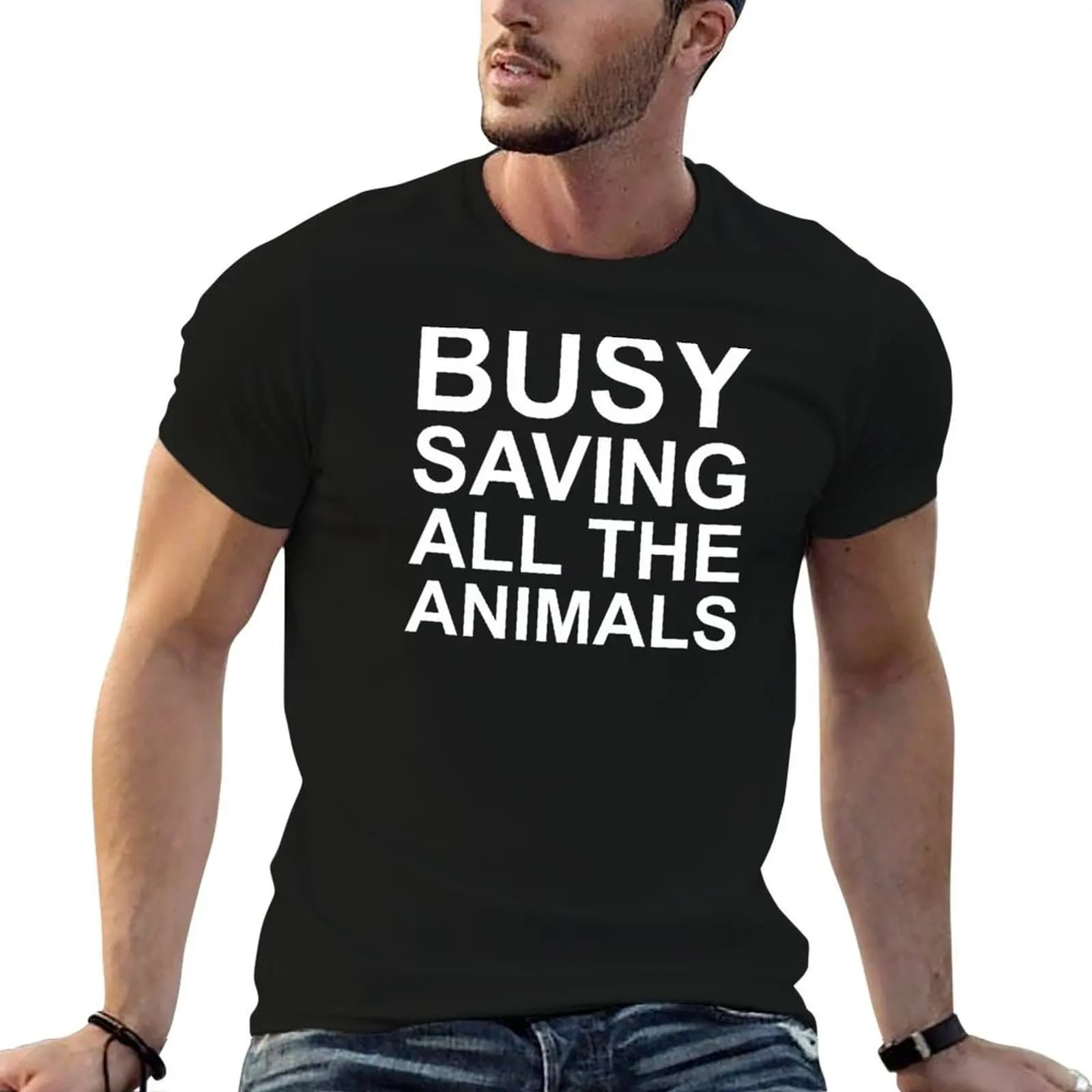 Busy Saving All The Animals T-Shirt oversizeds cotton graphic tees mens graphic t-shirts pack