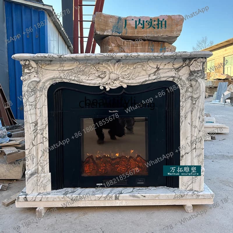 Y183Marble Fireplace French Natural Large Flower White Stone Fireplace Living Room Entrance Fireplace Cabinet