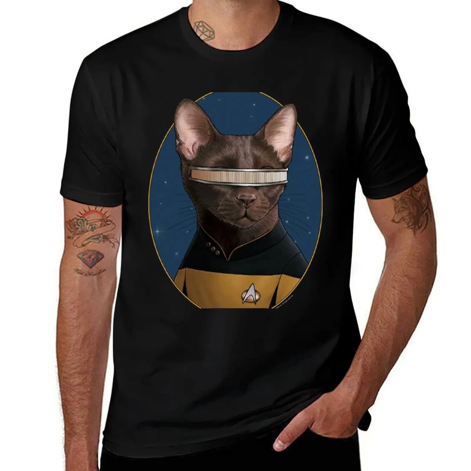 Star Trek LaForge Cat Formation T-Shirt Classic Crew Neck Cotton T-Shirt
