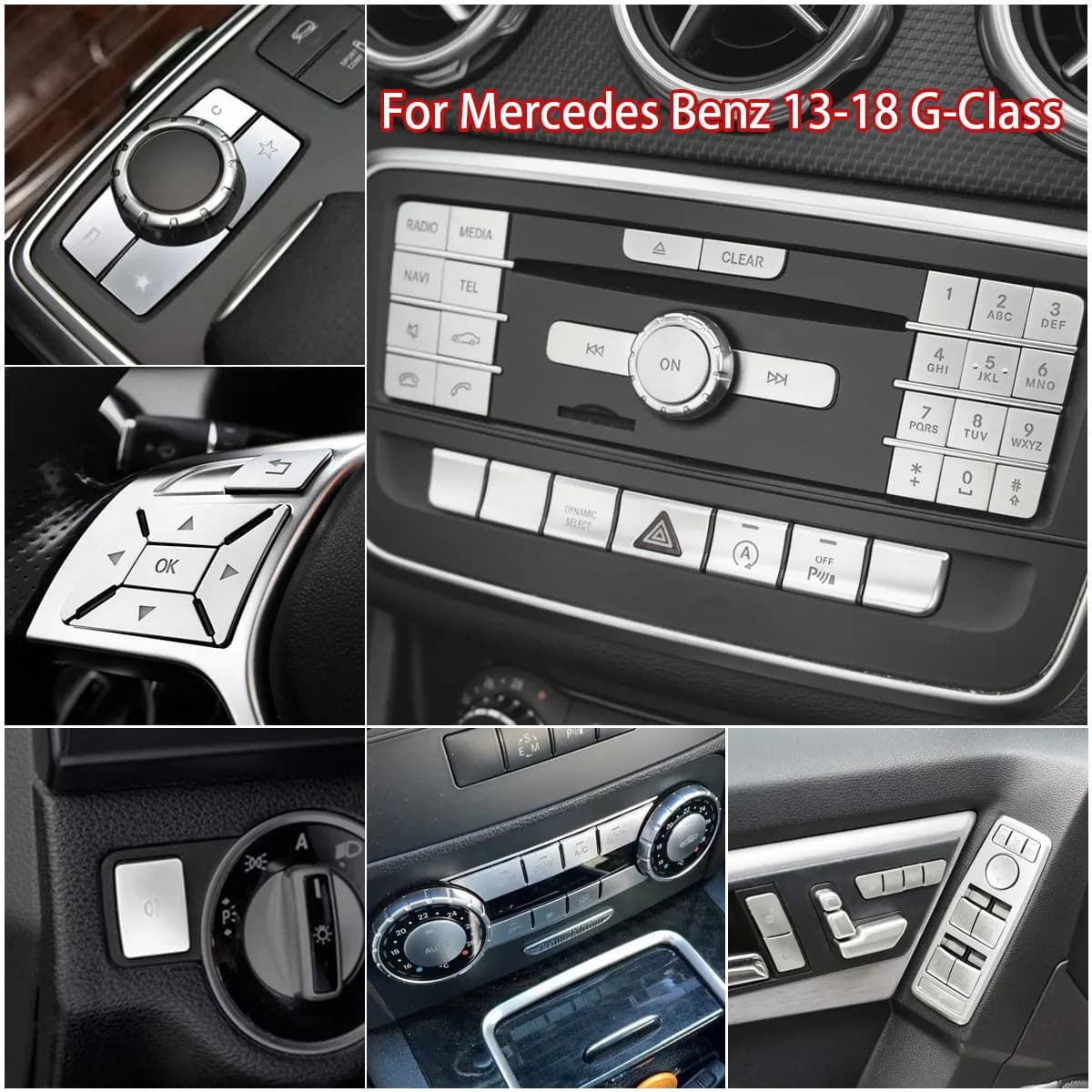 Interior Overlays Buttons Trim for Mercedes Benz G Class W463 2013 2014 2015 2016 2017 2018 AC, Window Lift Button, Multimedia