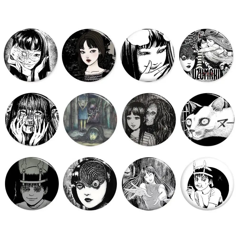 Anime Junji Ito Tomie Uzumaki Creative Pins Funny Faces Round Snap-in Brooch Badge Backpack Hat Accessories Jewelry Gifts