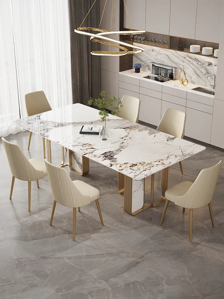 SGF rock slab dining table and chairs restaurant household rectangular dining table