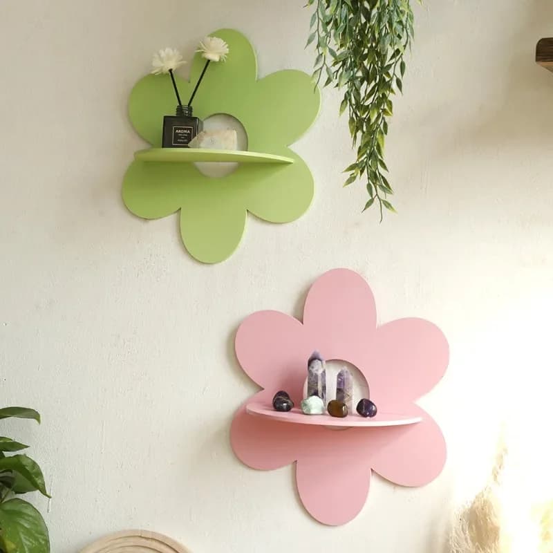 1PC Wooden Flower Shape Wall Crystal Storage Shelf Simple Homestay Home Pendant Decoration Storage