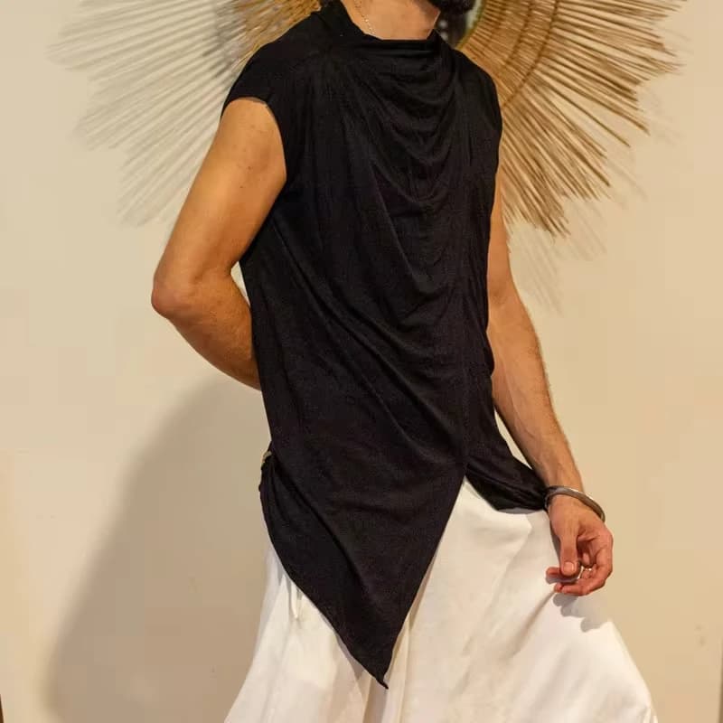 Personalized Trendy Men's Sleeveless T-shirt Stack Collar Split Top