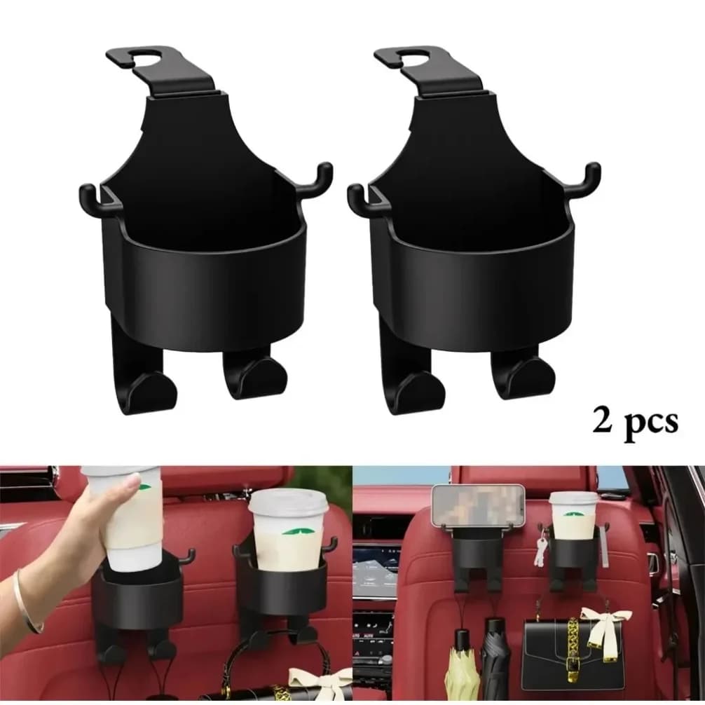 Car Seat Headrest Hook Hanger Storage Organizer Universal with Cup Holder for Handbag Fit Universal Vehicle Car