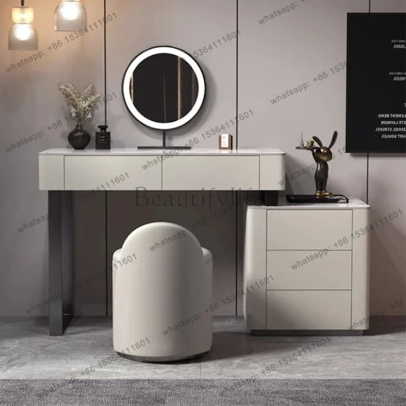 FG With Drawer Modern Dressing Table Nordic Chair Storage Makeup Dressers With Lights LED Modern Comoda Pra Quarto Room Furnitur